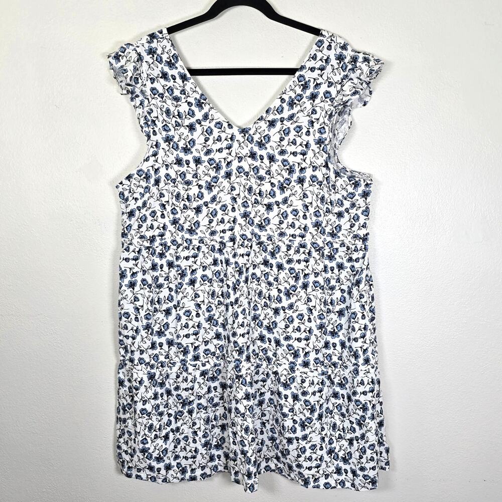 Lucky Brand Linen Blend Tiered Dress Women's XL Blue Floral Dainty Boho Feminine